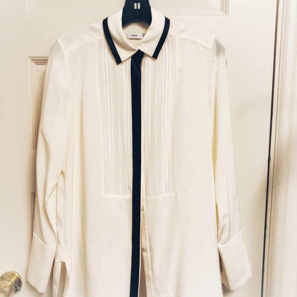 Vince Faux Leather-Trimmed Silk-Crepe Shirt